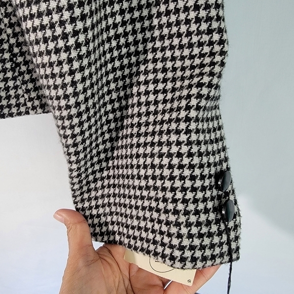 NWT SASSON Paris NY Houndstooth Wool Blend Cropped Jacket Sz 14/15 One Button - Picture 5 of 11